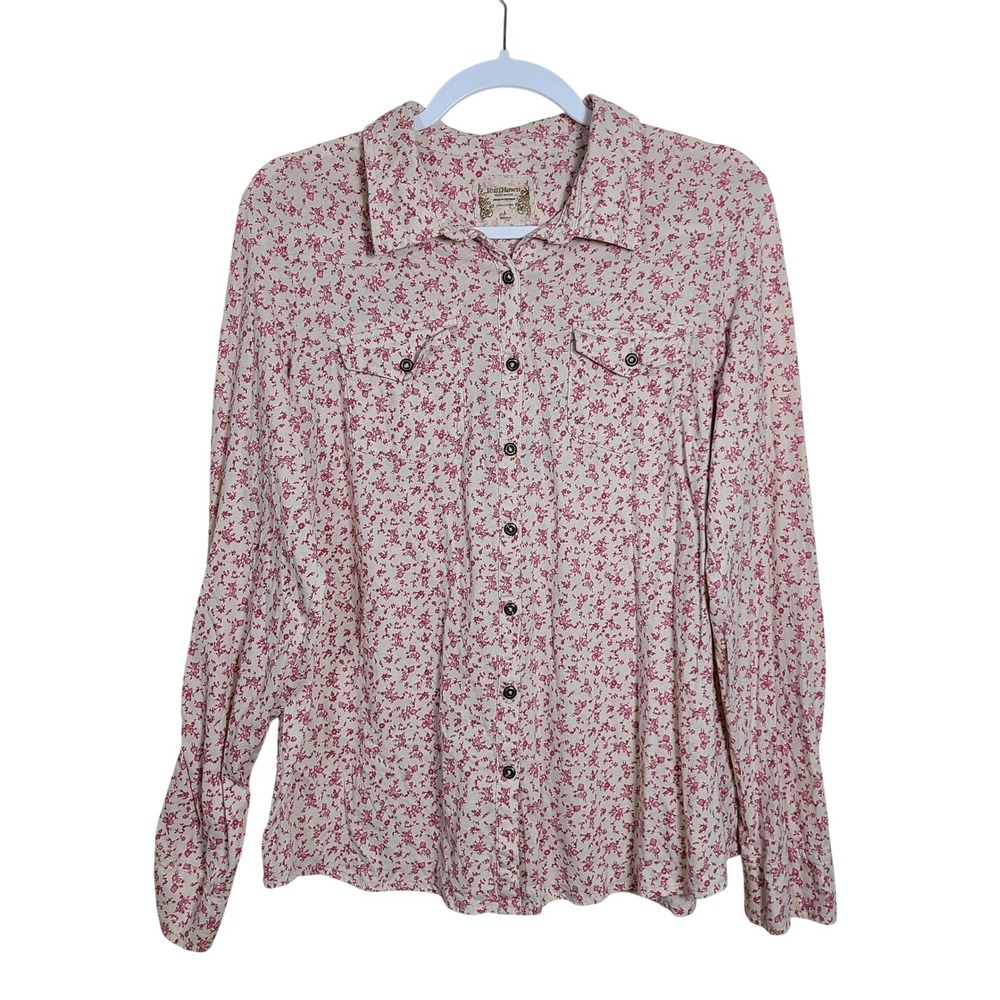 Pink Floral Button Down Long Sleeve Shirt L Soft‎ Romantic Cottagecore Prairie